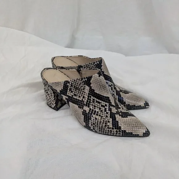 Marc Fisher Beige and Black Snake-Print Mules - Picture 8 of 9